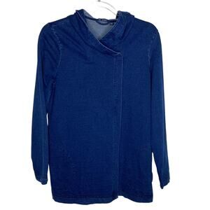 J Jill Pure Jill Womens Size Small Missy Blue Indigo Jacket Pockets Stretch Hood